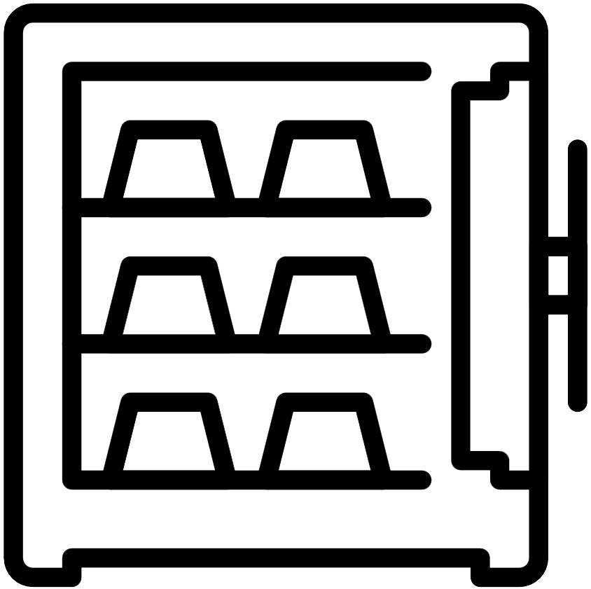Graphic representation of a safe with precious metal bars in it as an image for segregated precious metal storage