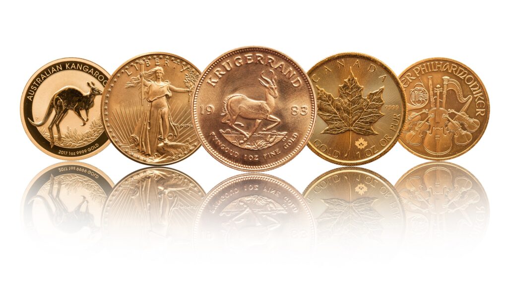 Different bullionware coins side by side