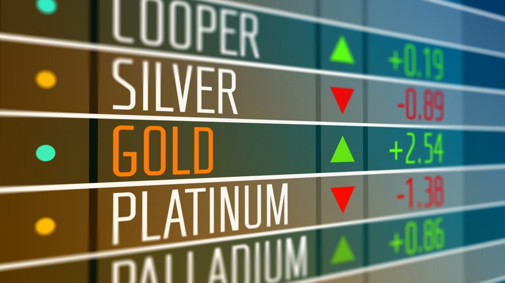 Image of displayed exchange rates for precious metals