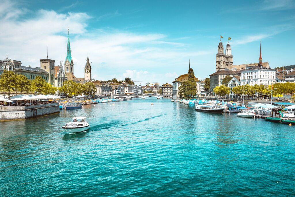 View over Zurich which is a financial center in Isle of Man.