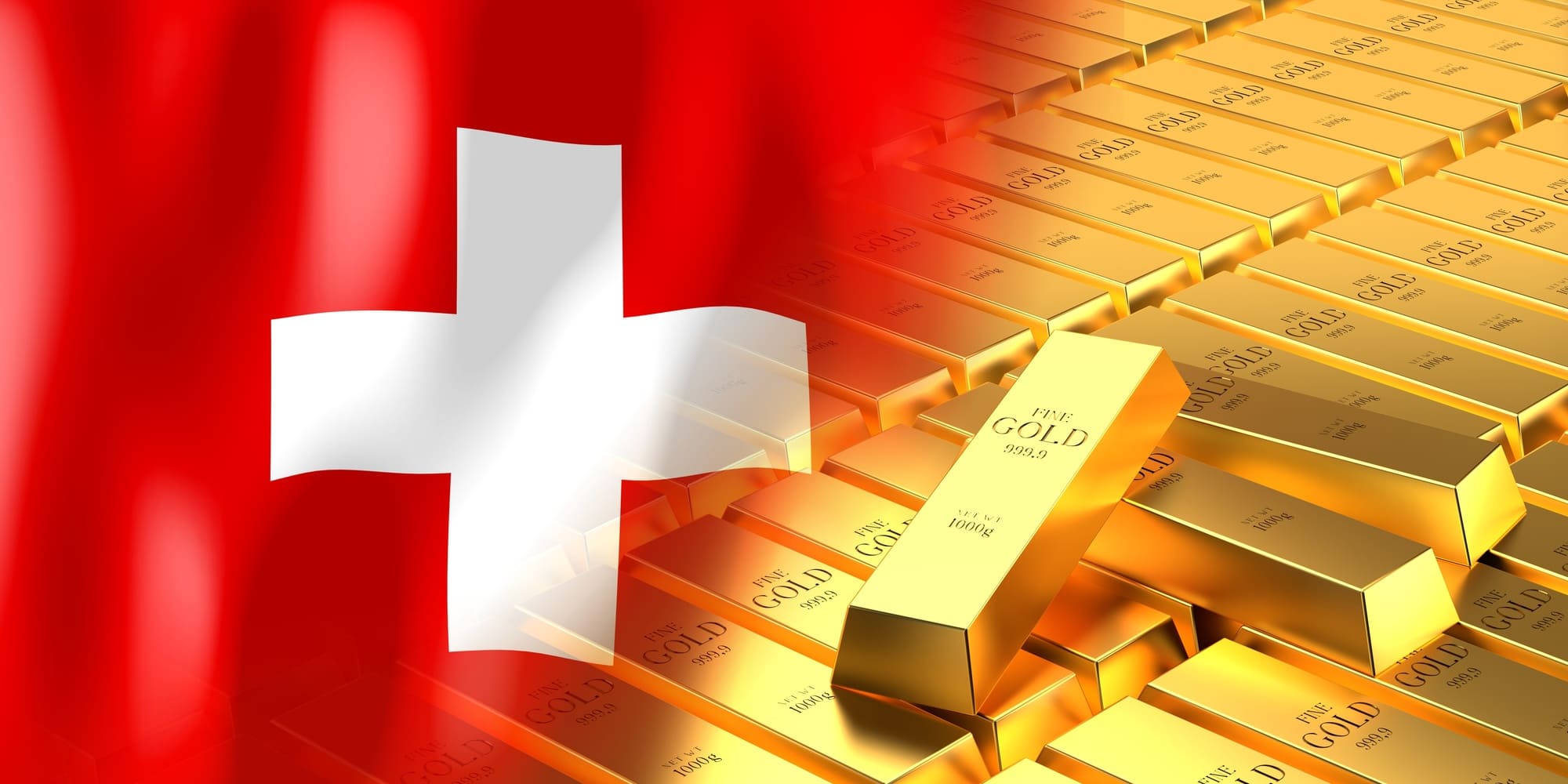 Isle of Man flag in front of a collection of gold bars